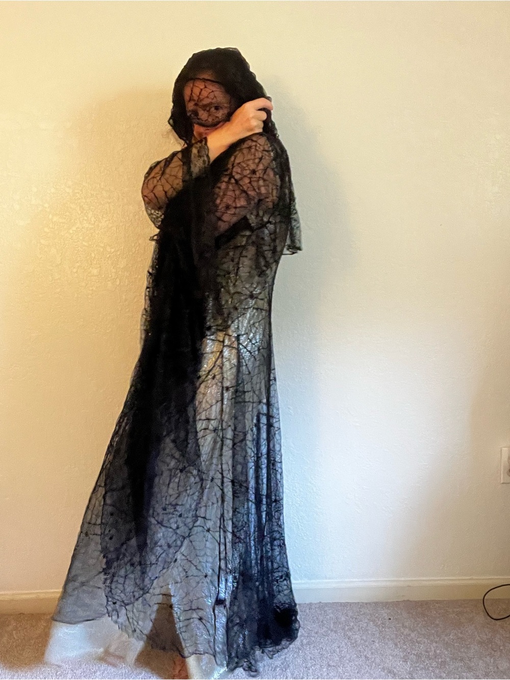 Soft Whimsigoth / Witchy Goddess Hooded Lace Duster Gown Flare Sleeve Cloak (3X) - Picture 11 of 13